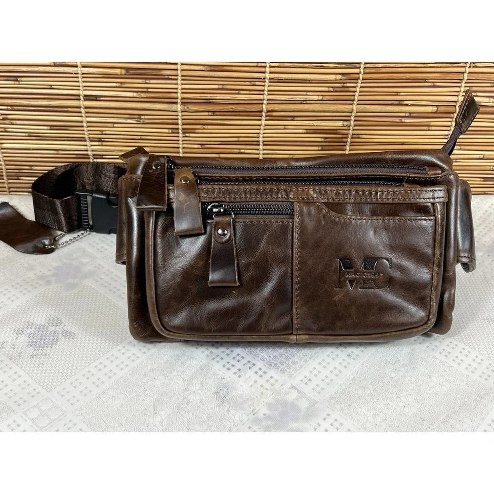 Magic1997 Mens Vintage Leathers Fanny Packs Genuine 6 Pockets Slim Waist